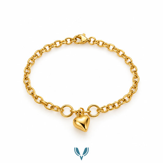 Gold Heart Charm Chain Bracelet vel-0001