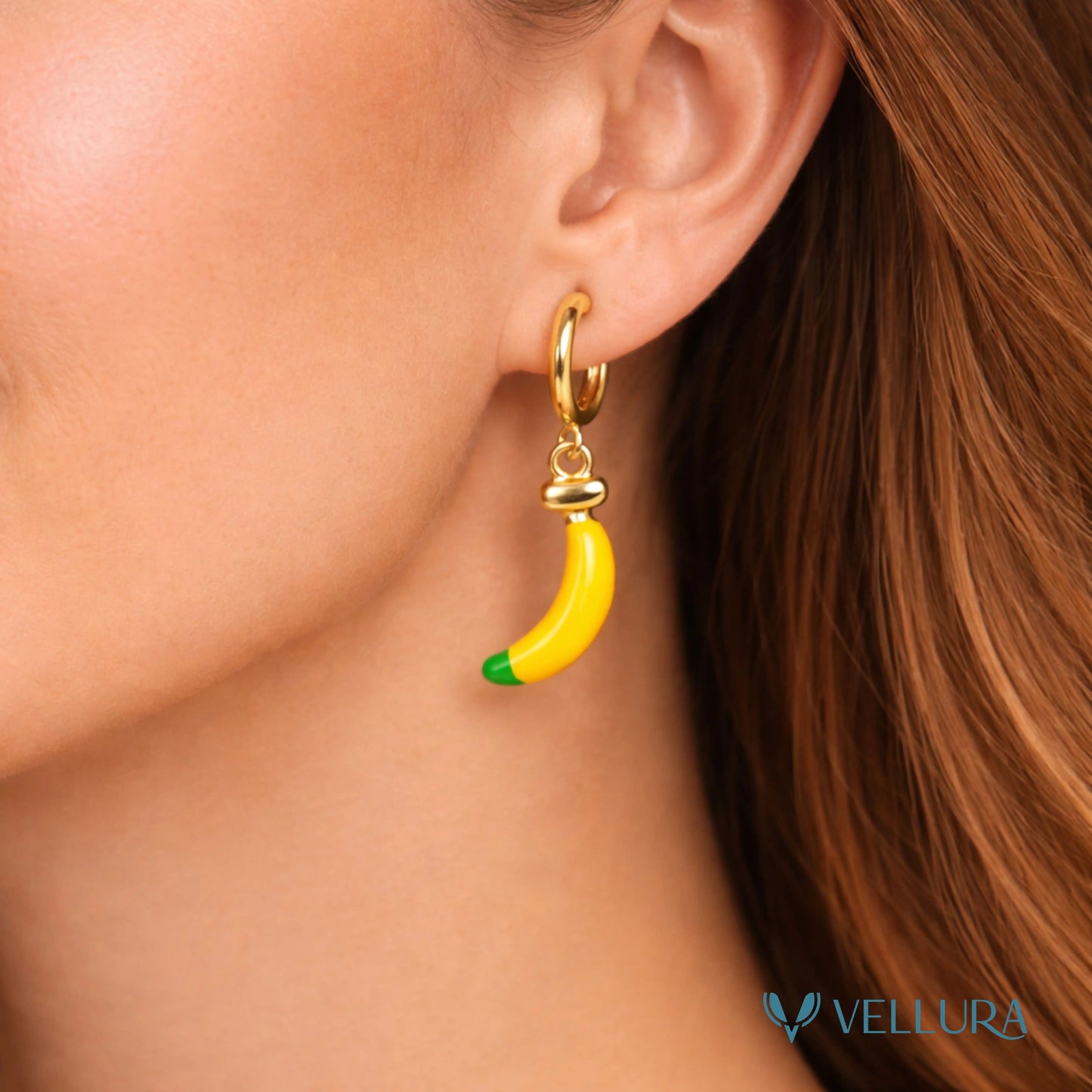 Banana Charm Hoop Earrings