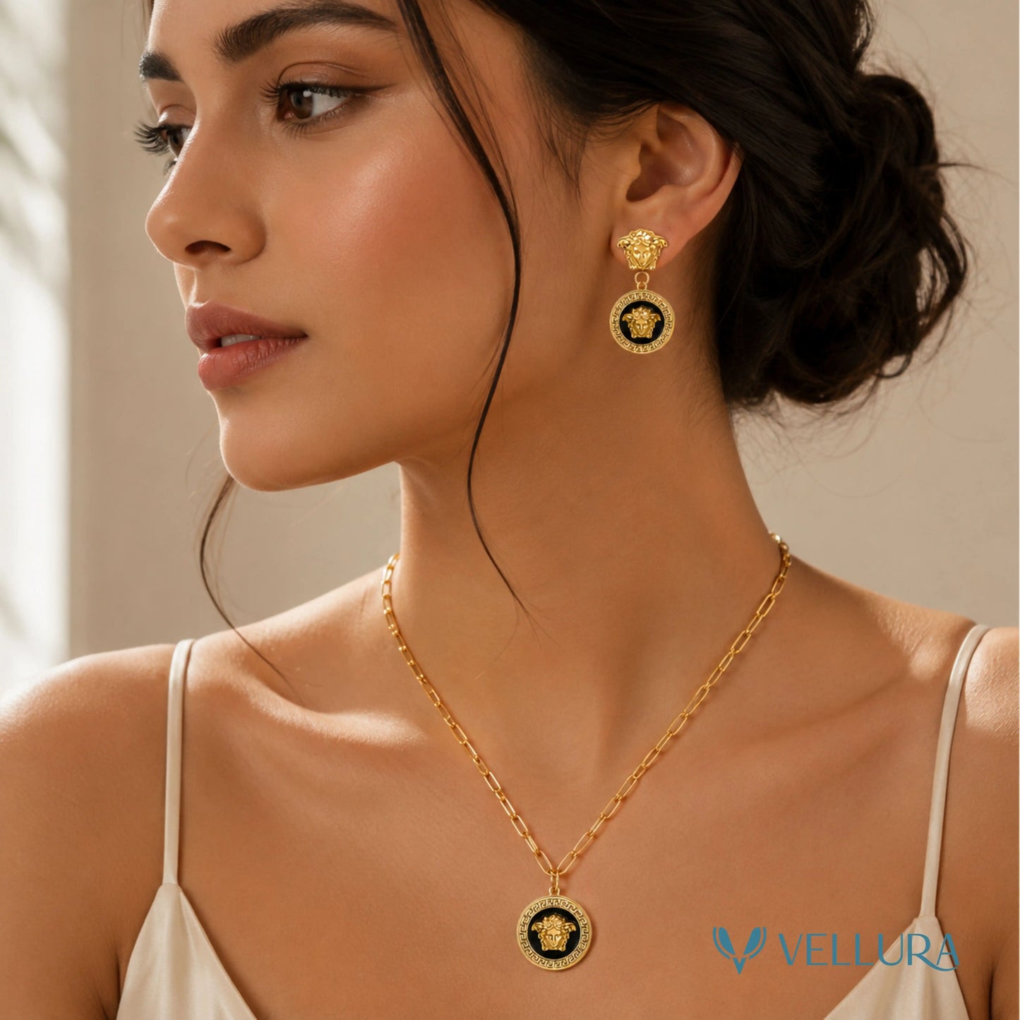 Medusa Necklace & Earrings And Ring Set