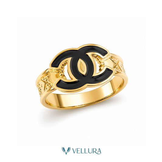 Gold Quilted CC Logo Ring
