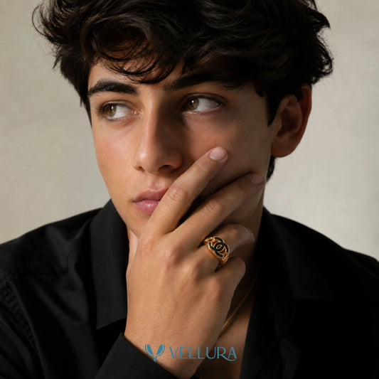 Gold Quilted CC Logo Ring