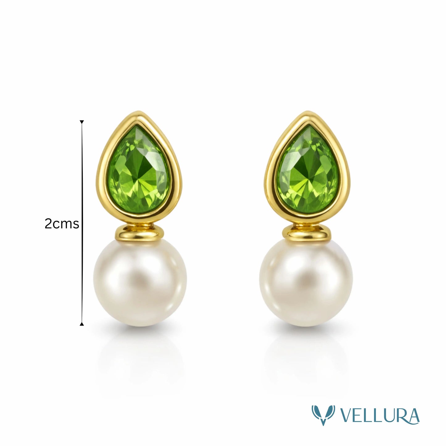 Green Teardrop Stone & Pearl Drop Earrings