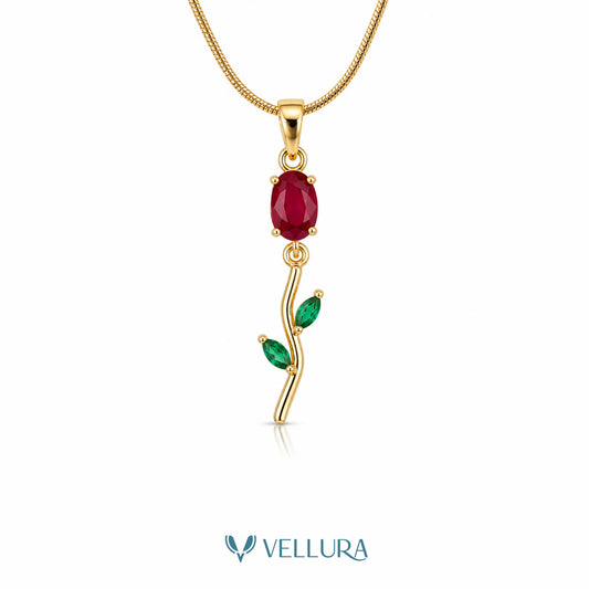 Ruby Red Floral Pendant Necklace