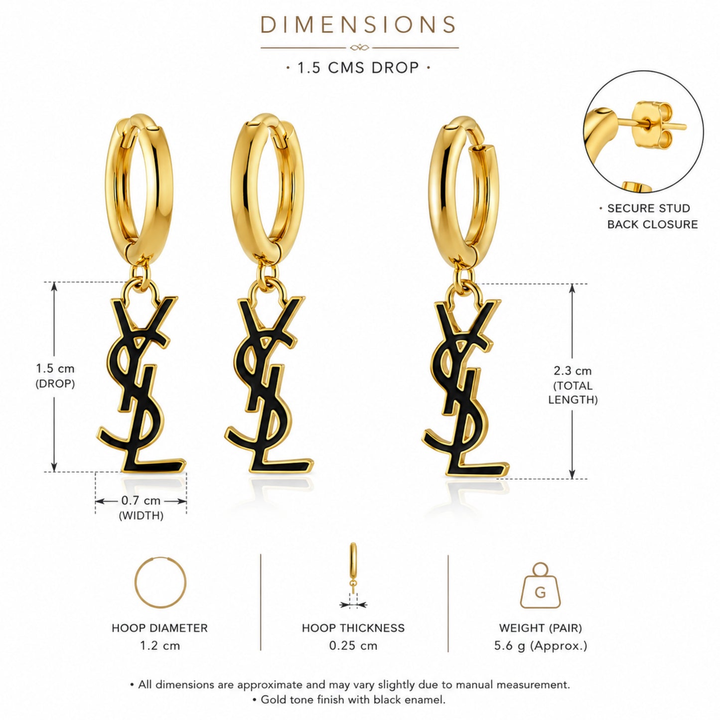 YSL' Inspired Black Logo Hoop Earrings