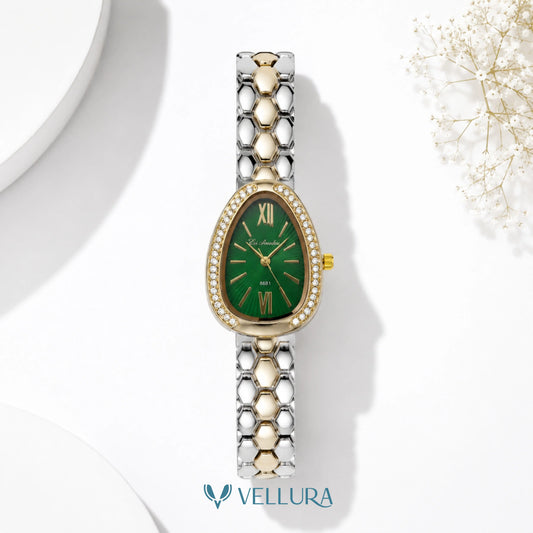 Emerald Elegance Dual Tone Watch