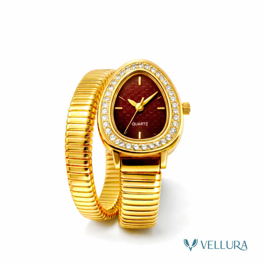 Bvlgari Inspired -red Gold Snake Wrap Watch