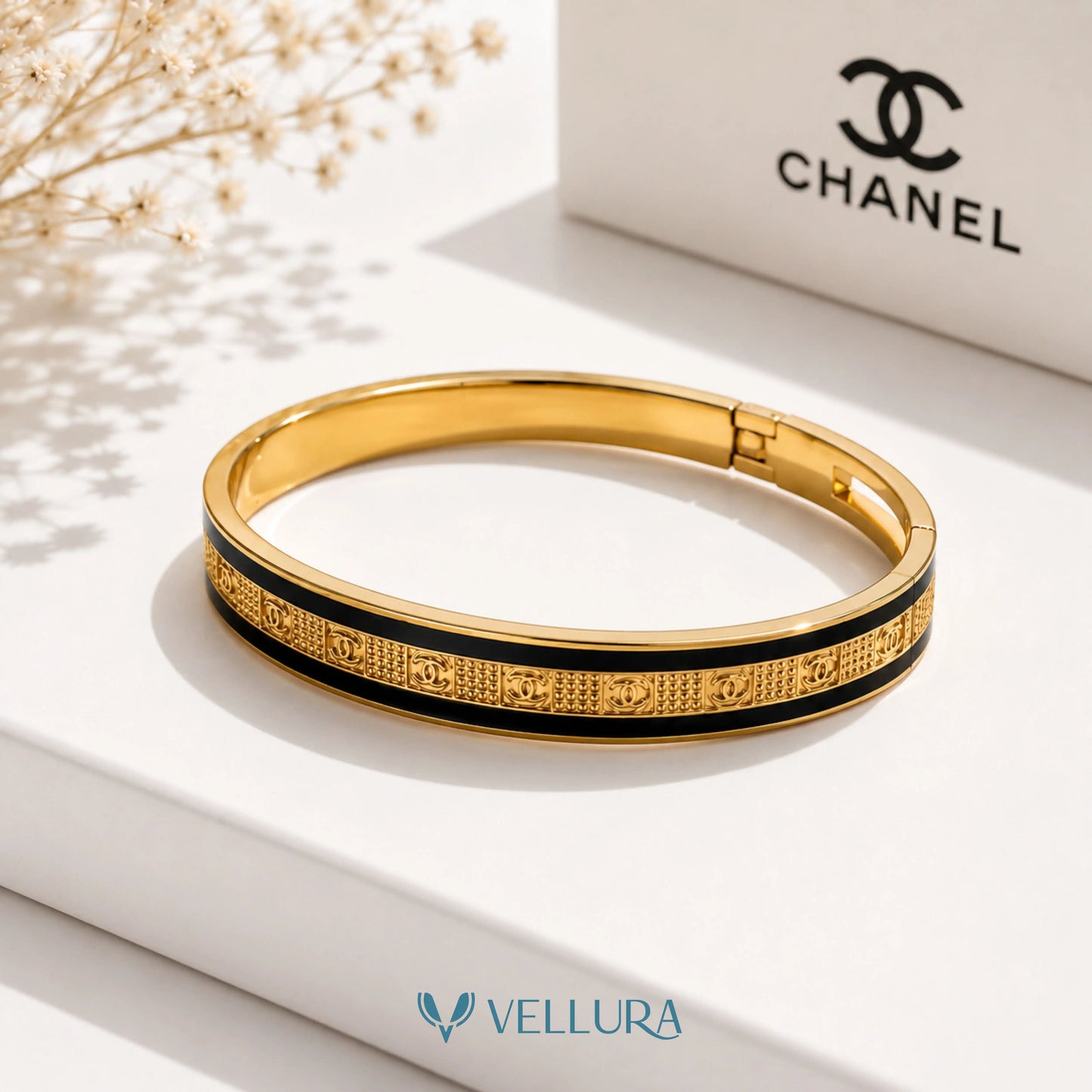 Chanel Inspired Gold CC Logo Bangle