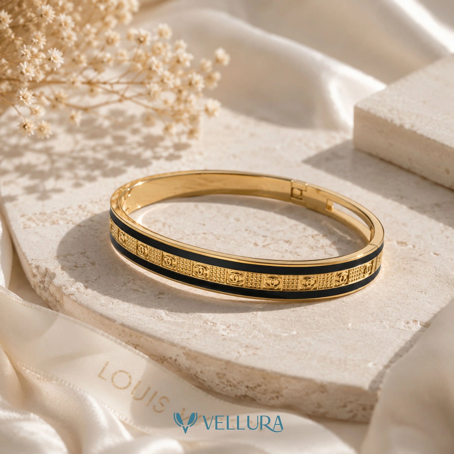 Chanel Inspired Gold CC Logo Bangle