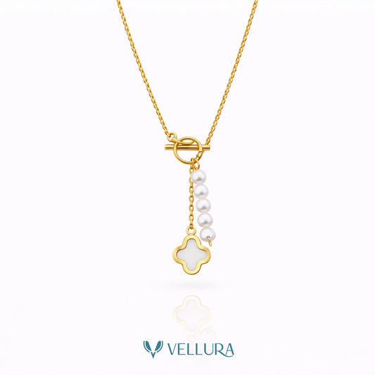 Clover Pearl Drop Gold Necklace
