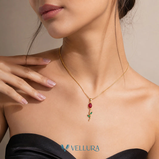 Ruby Red Floral Pendant Necklace