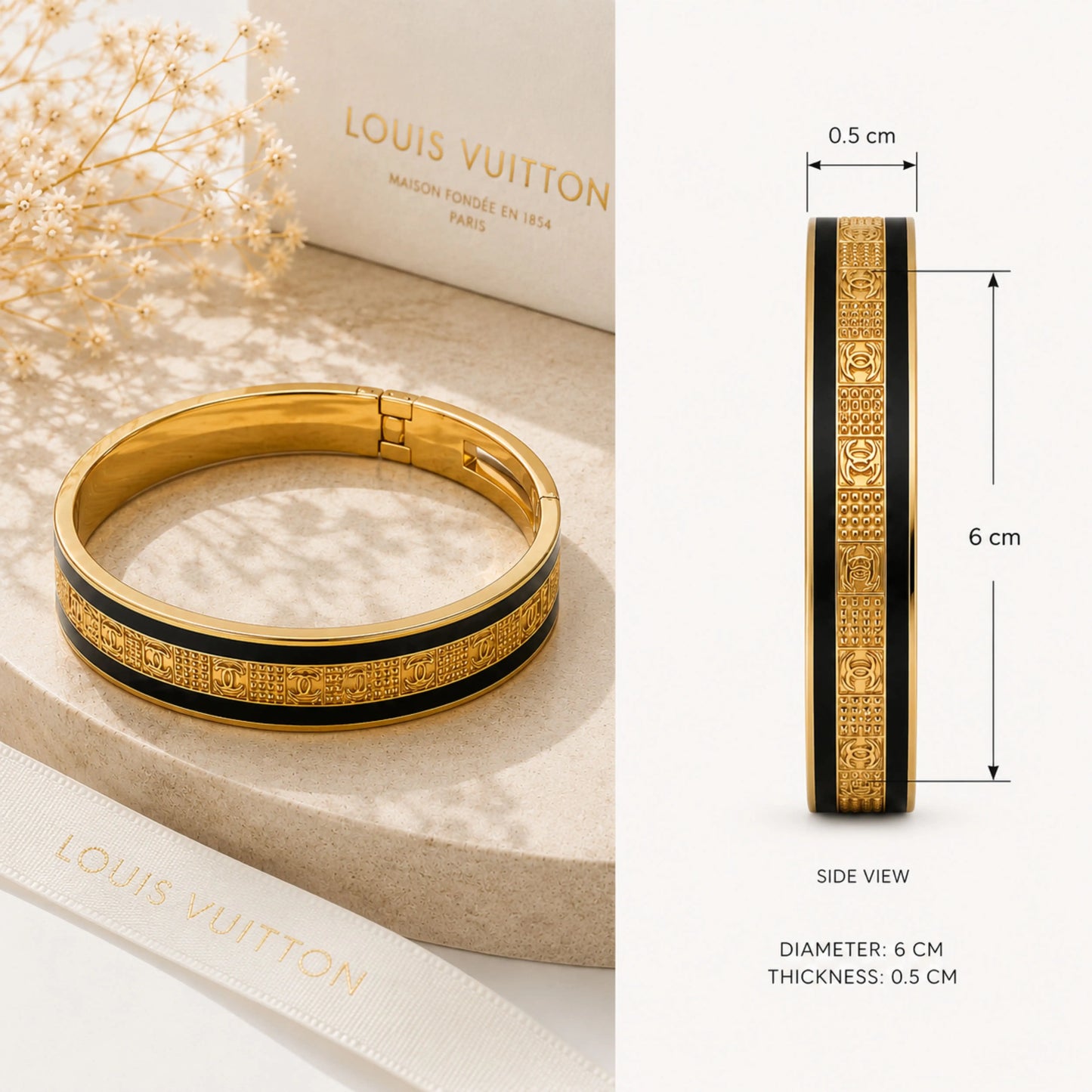 Chanel Inspired Gold CC Logo Bangle