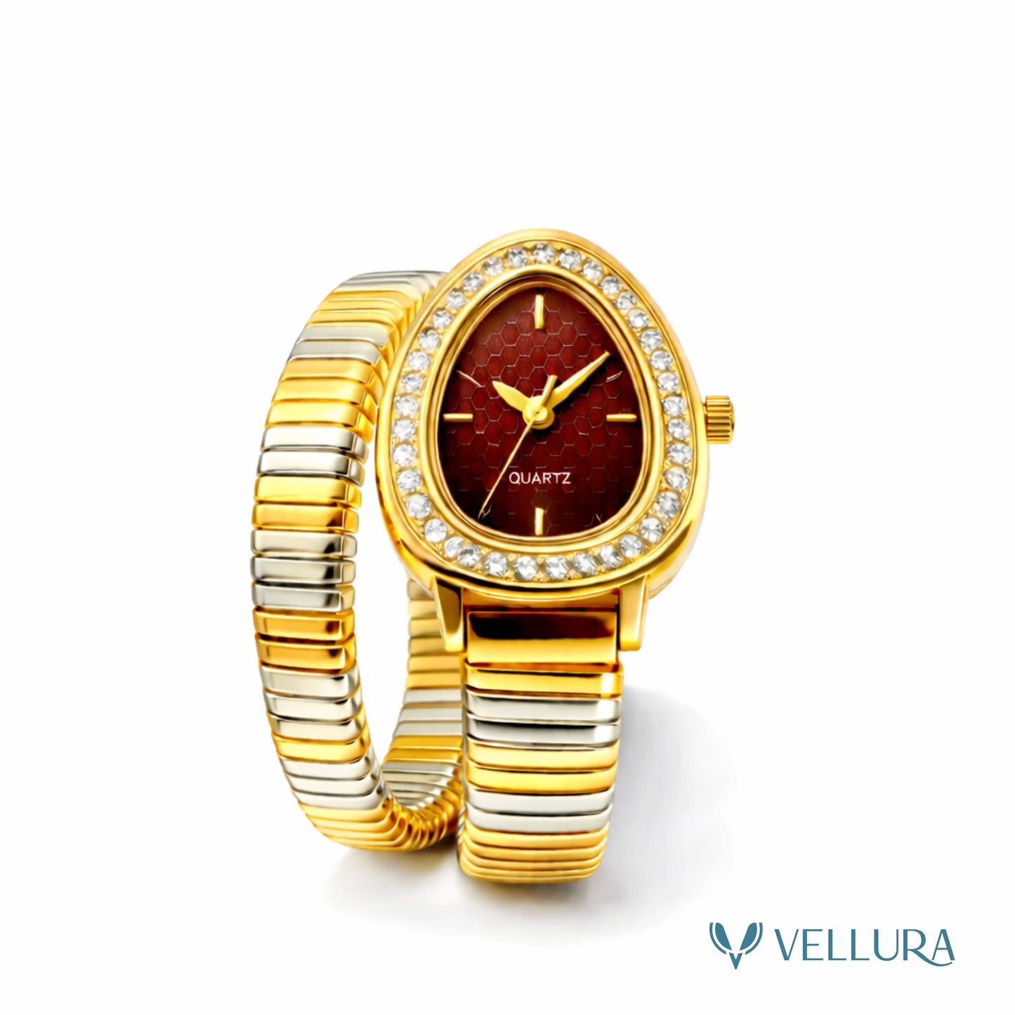 Bvlgari Inspired -red Dual Tone Snake Wrap Watch