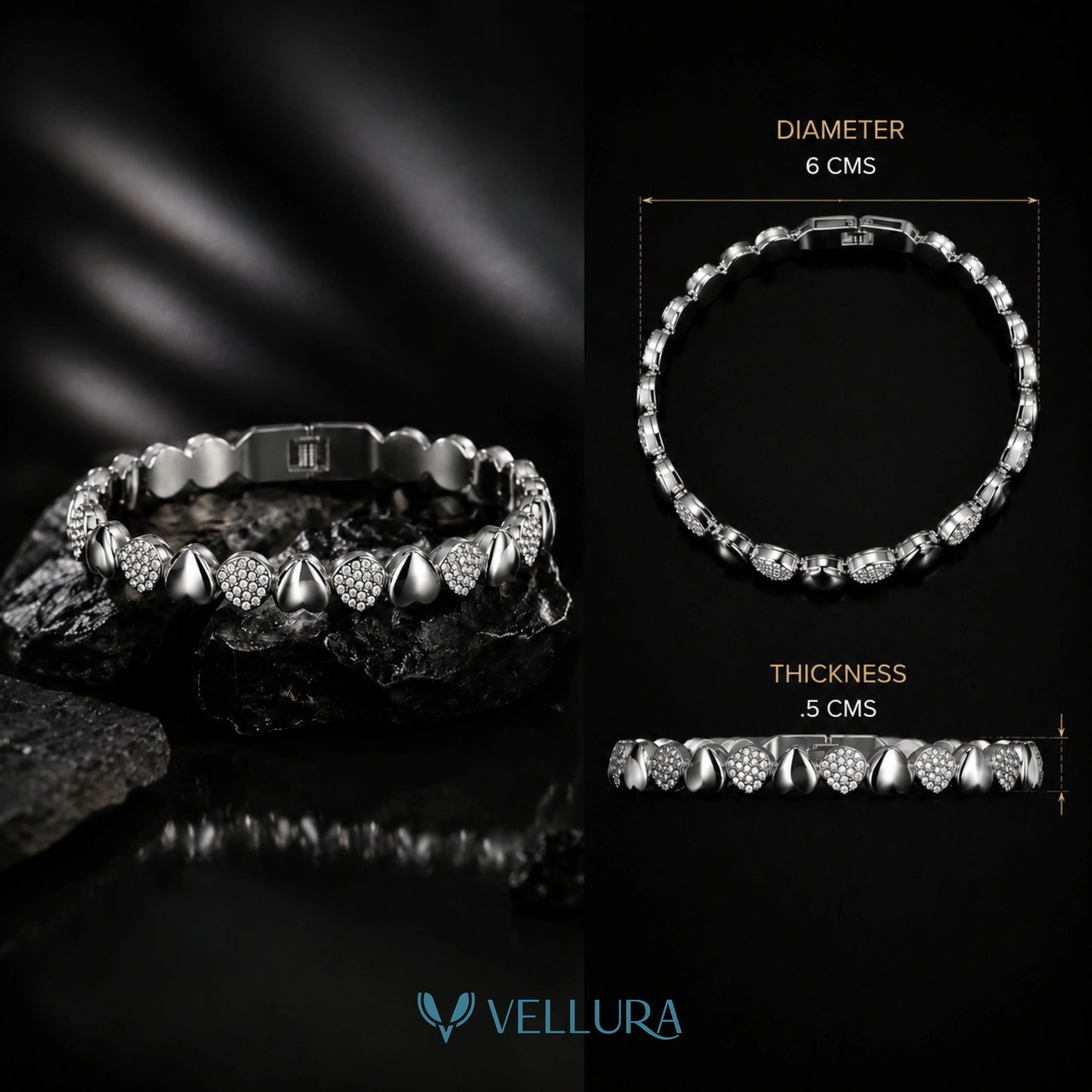 Silver Crystal Tennis Bracelet with Alternating Teardrop