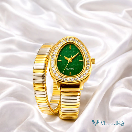Bvlgari Inspired-GREEN Dual Tone Snake Wrap Watch