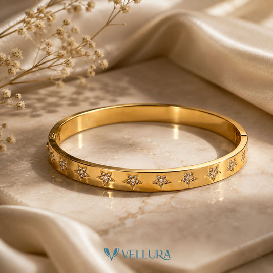 Gold Star Bangle with Crystal Studs
