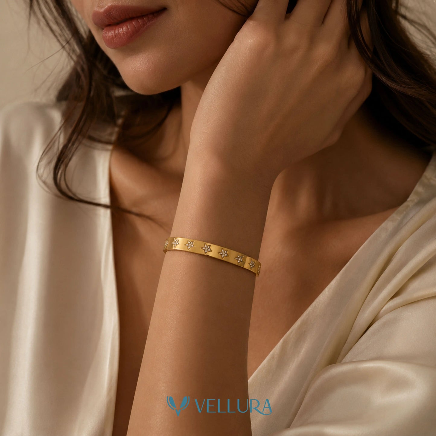 Gold Star Bangle with Crystal Studs