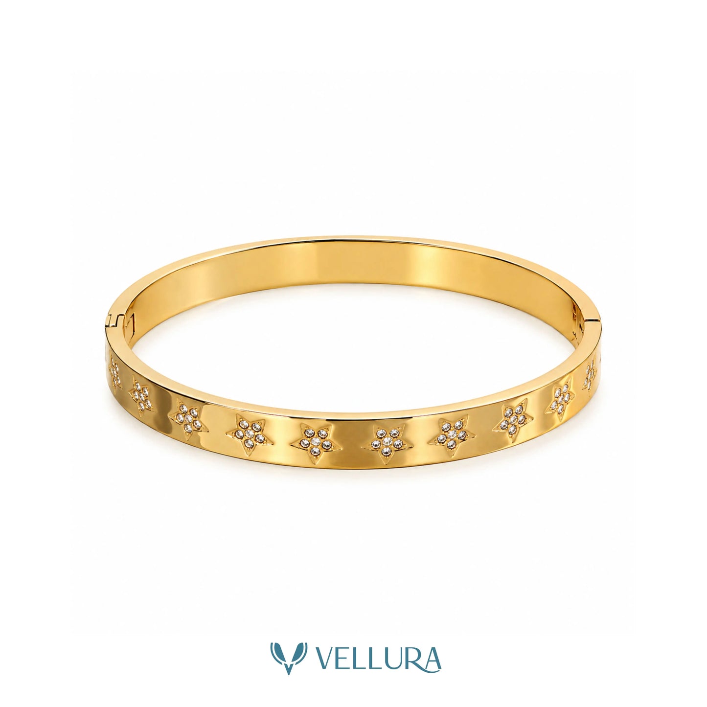 Gold Star Bangle with Crystal Studs