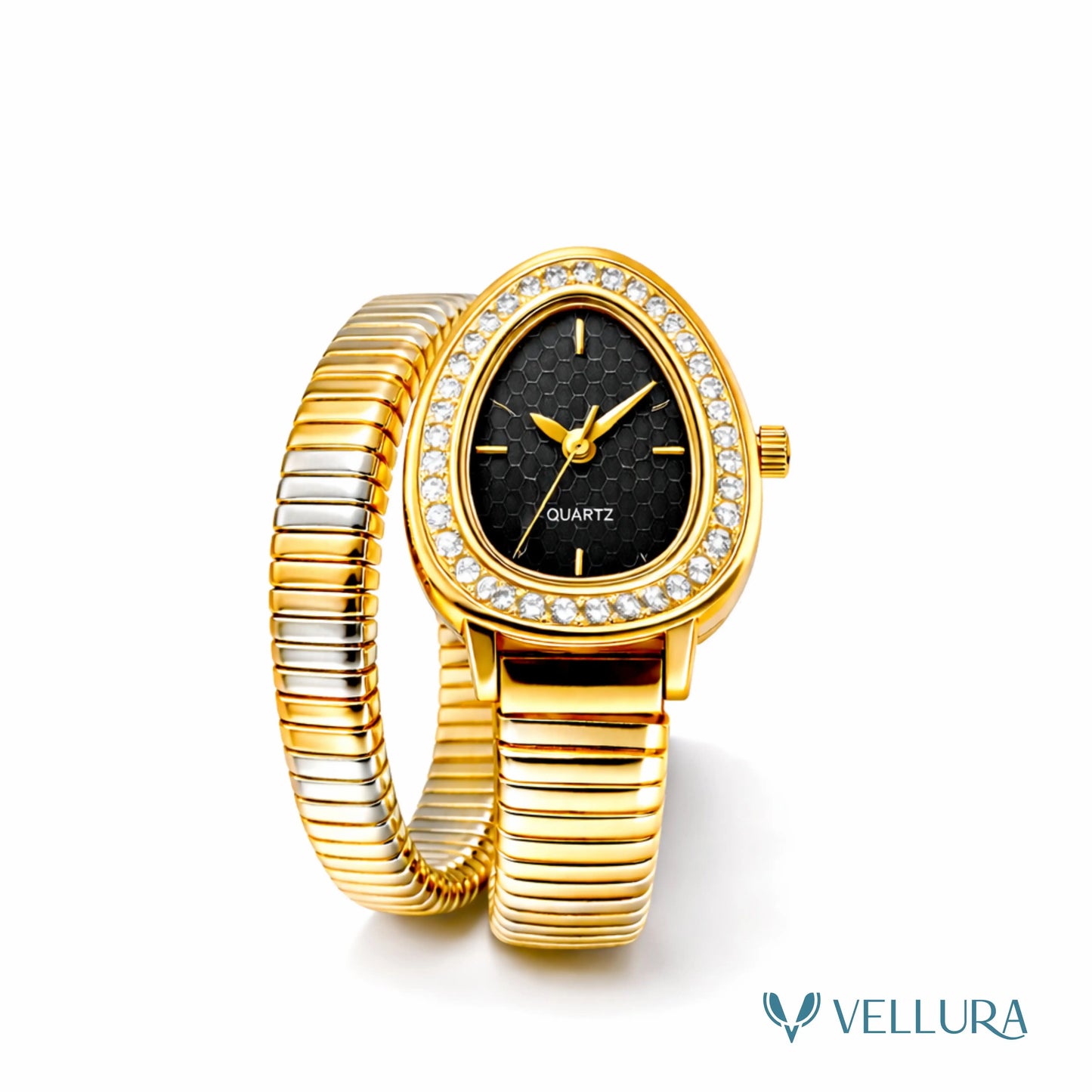 Bvlgari Inspired-Black Dual Tone Snake Wrap Watch