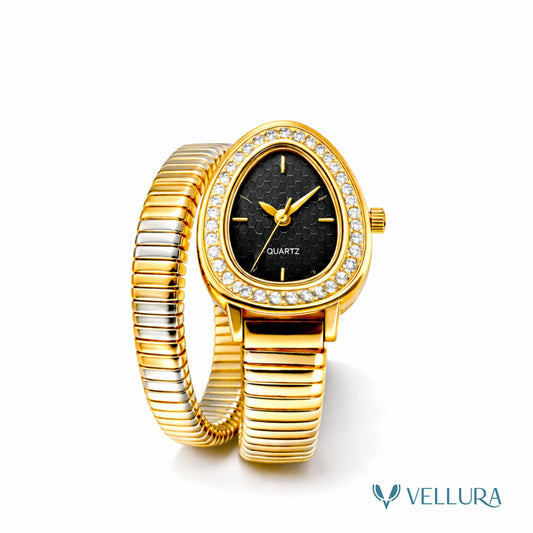 Bvlgari Inspired-Black Dual Tone Snake Wrap Watch