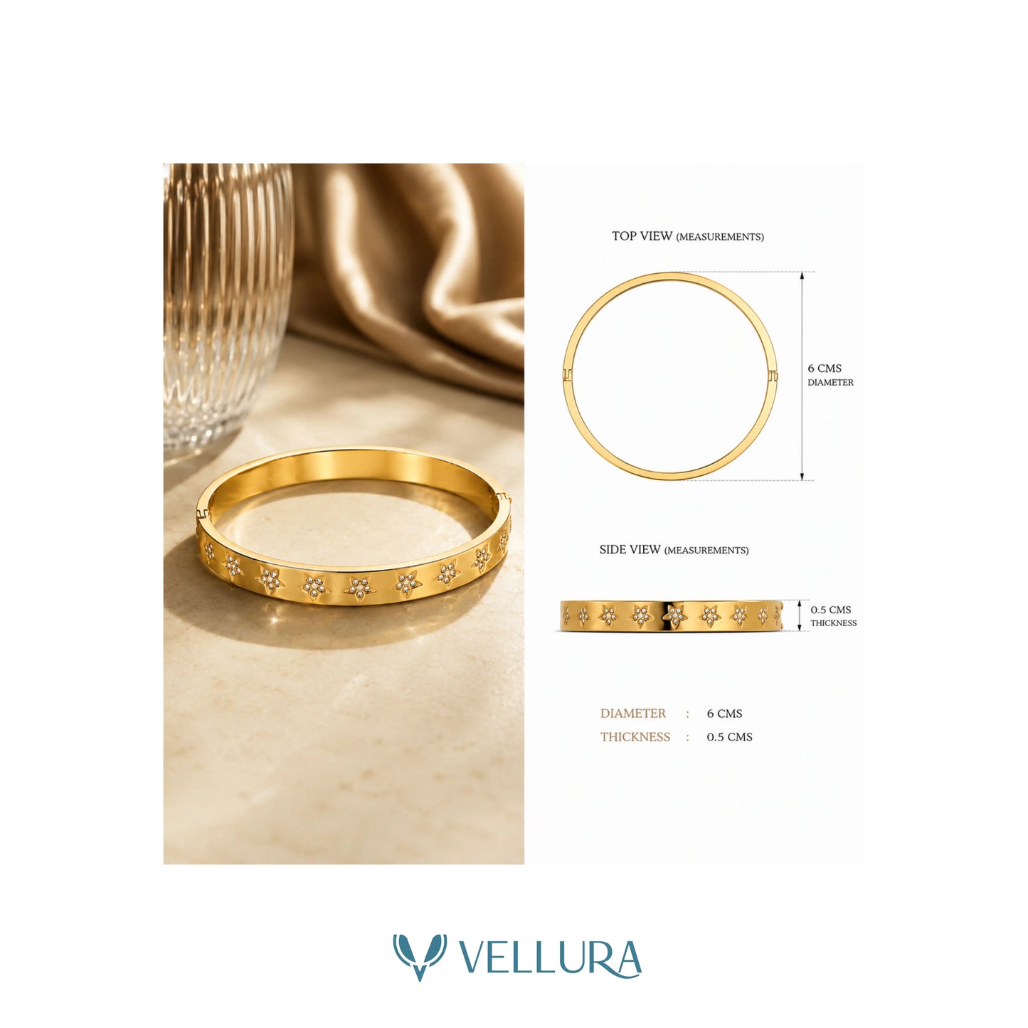 Gold Star Bangle with Crystal Studs