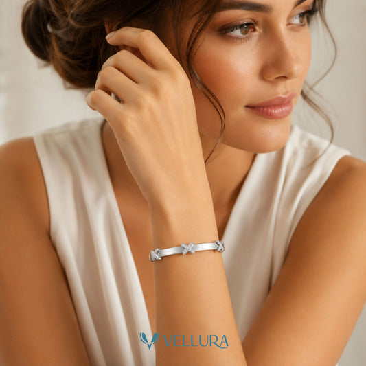 Silver X Motif Crystal Bangle