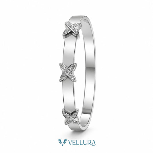 Silver X Motif Crystal Bangle