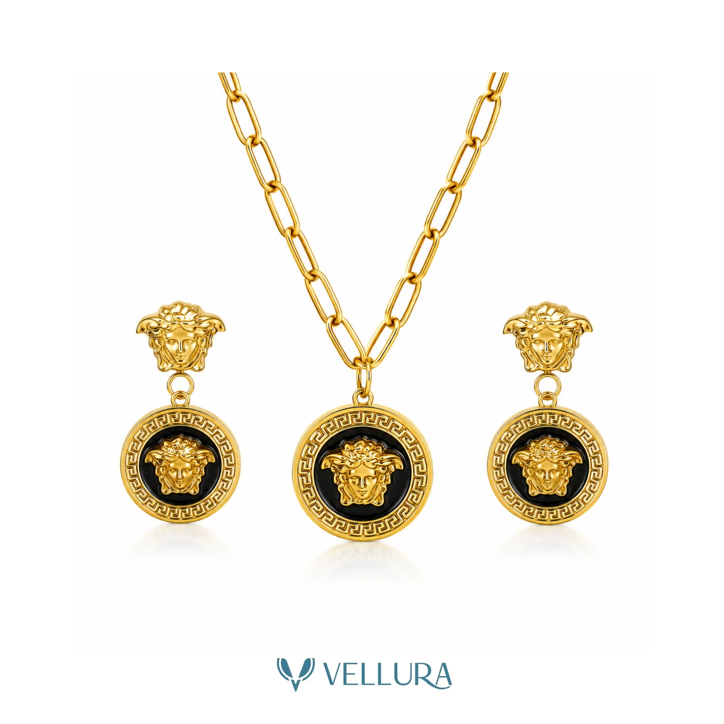 Medusa Necklace & Earrings And Ring Set
