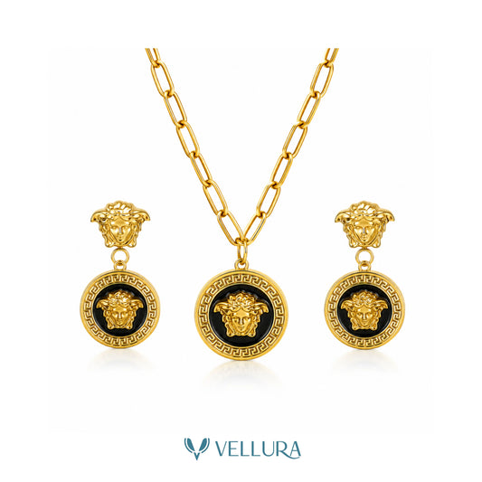 Medusa Necklace & Earrings And Ring Set