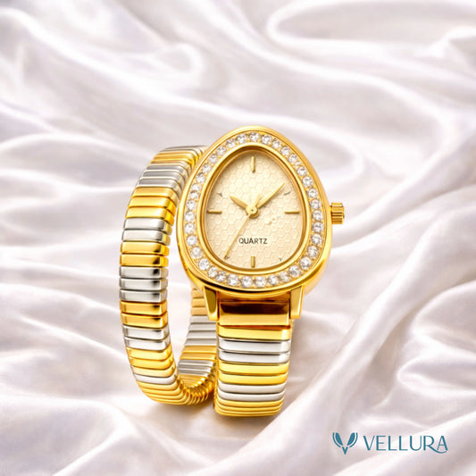 Bvlgari Inspired Dual Tone Snake Wrap Watch