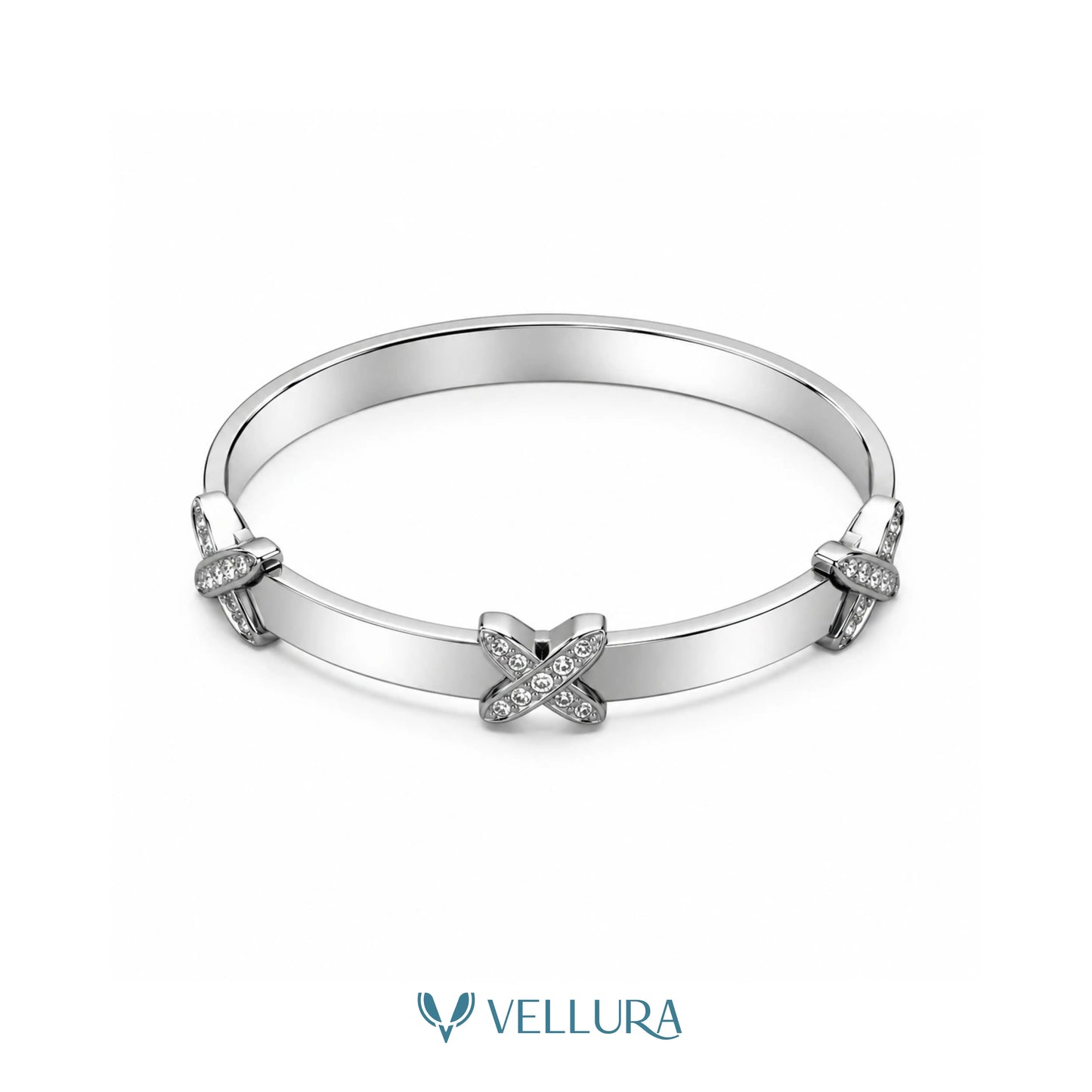Silver X Motif Crystal Bangle