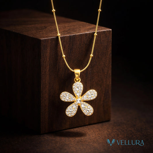 Gold Floral Crystal Pendant Necklace