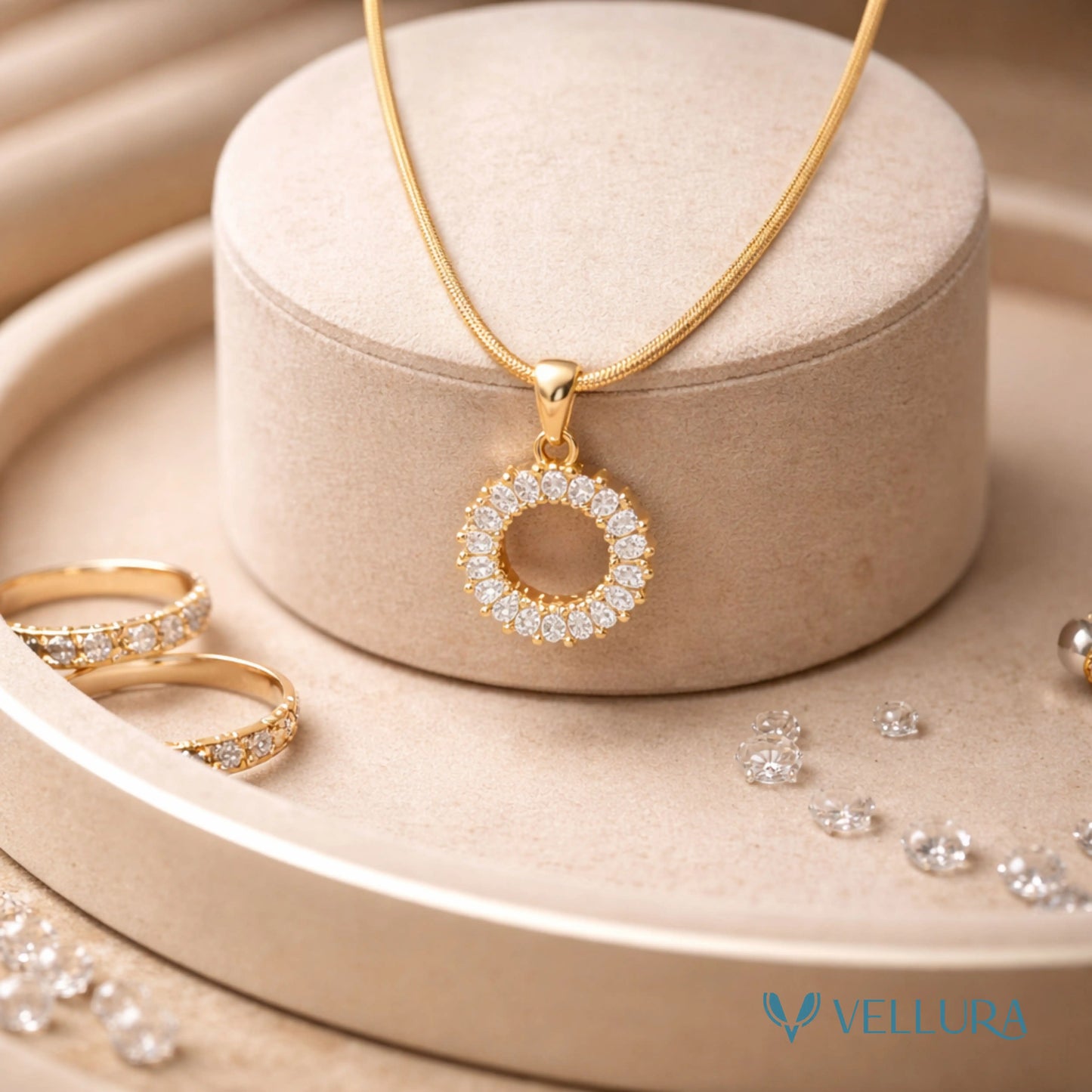 Gold Crystal Circle Pendant Necklace