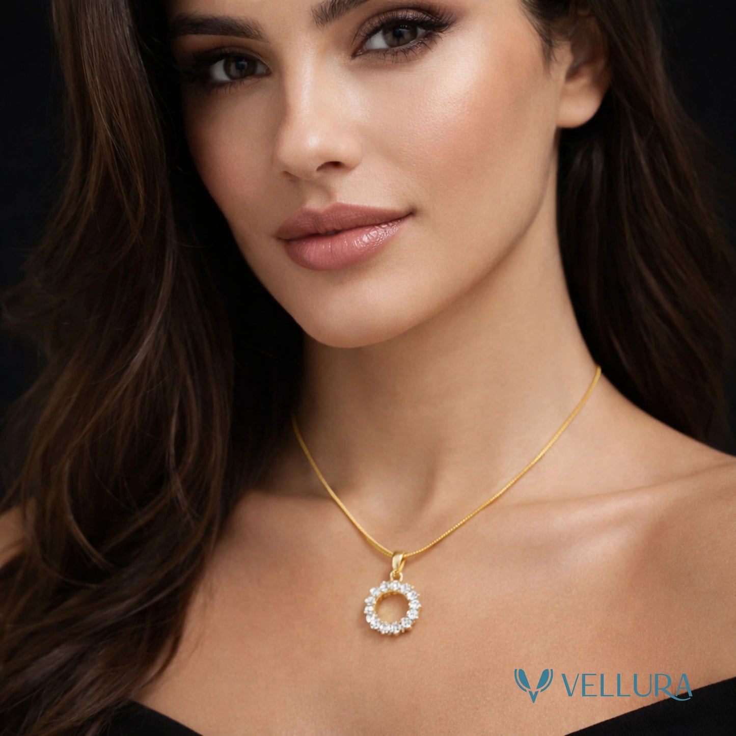 Gold Crystal Circle Pendant Necklace