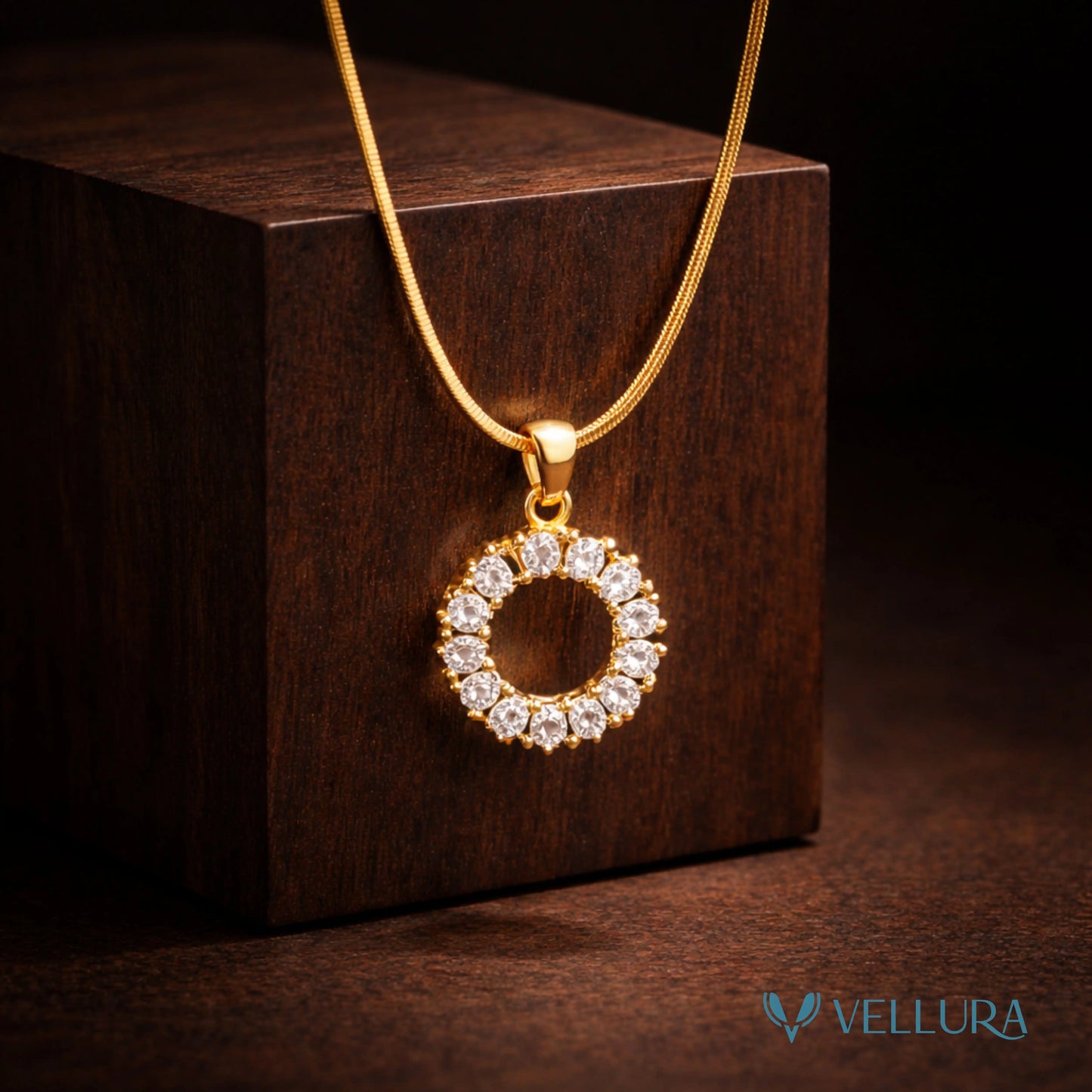 Gold Crystal Circle Pendant Necklace