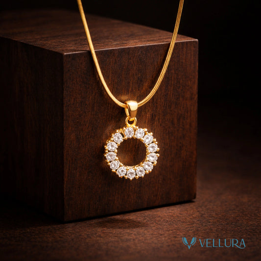 Gold Crystal Circle Pendant Necklace