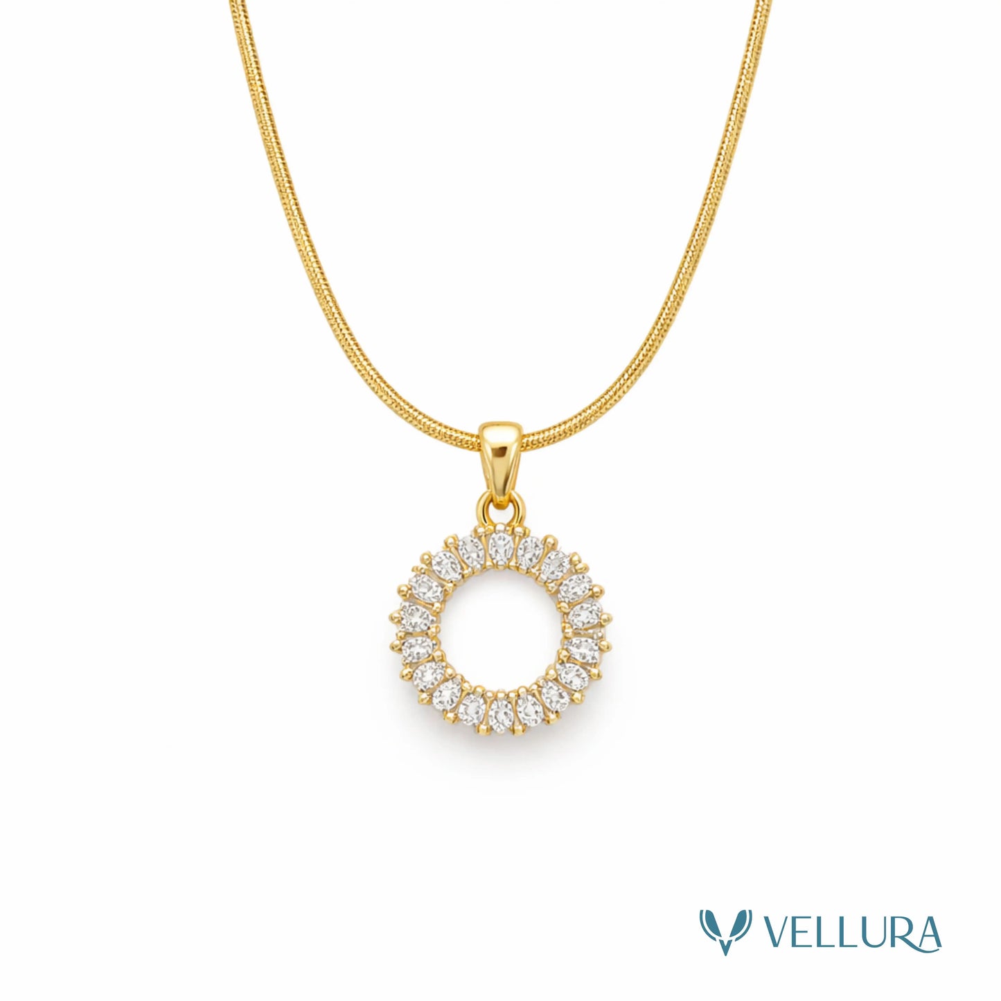 Gold Crystal Circle Pendant Necklace