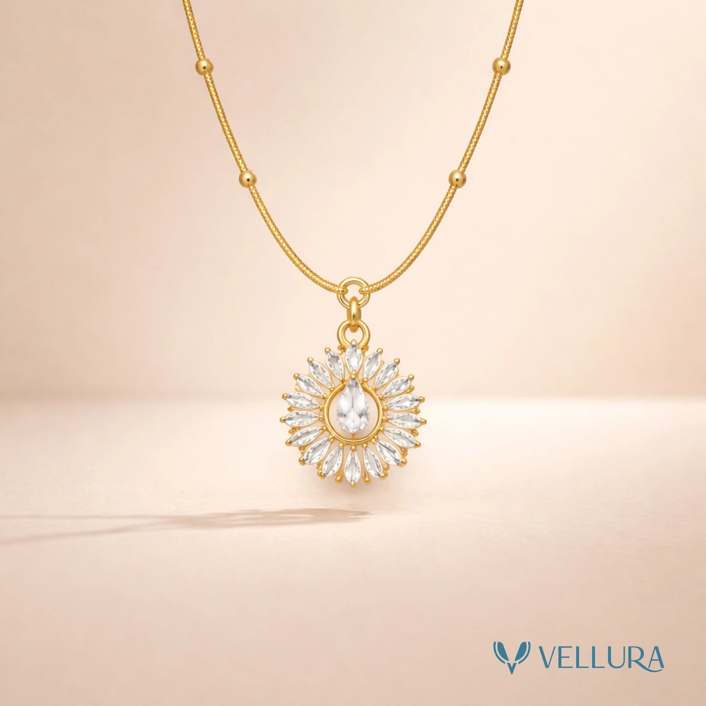 Gold Crystal Sunburst Pendant Necklace