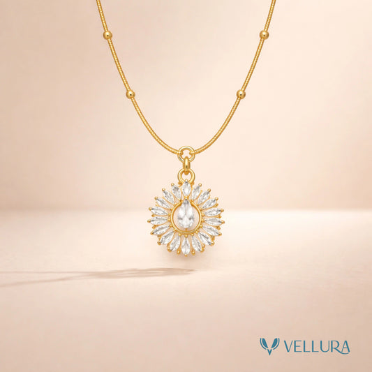 Gold Crystal Sunburst Pendant Necklace