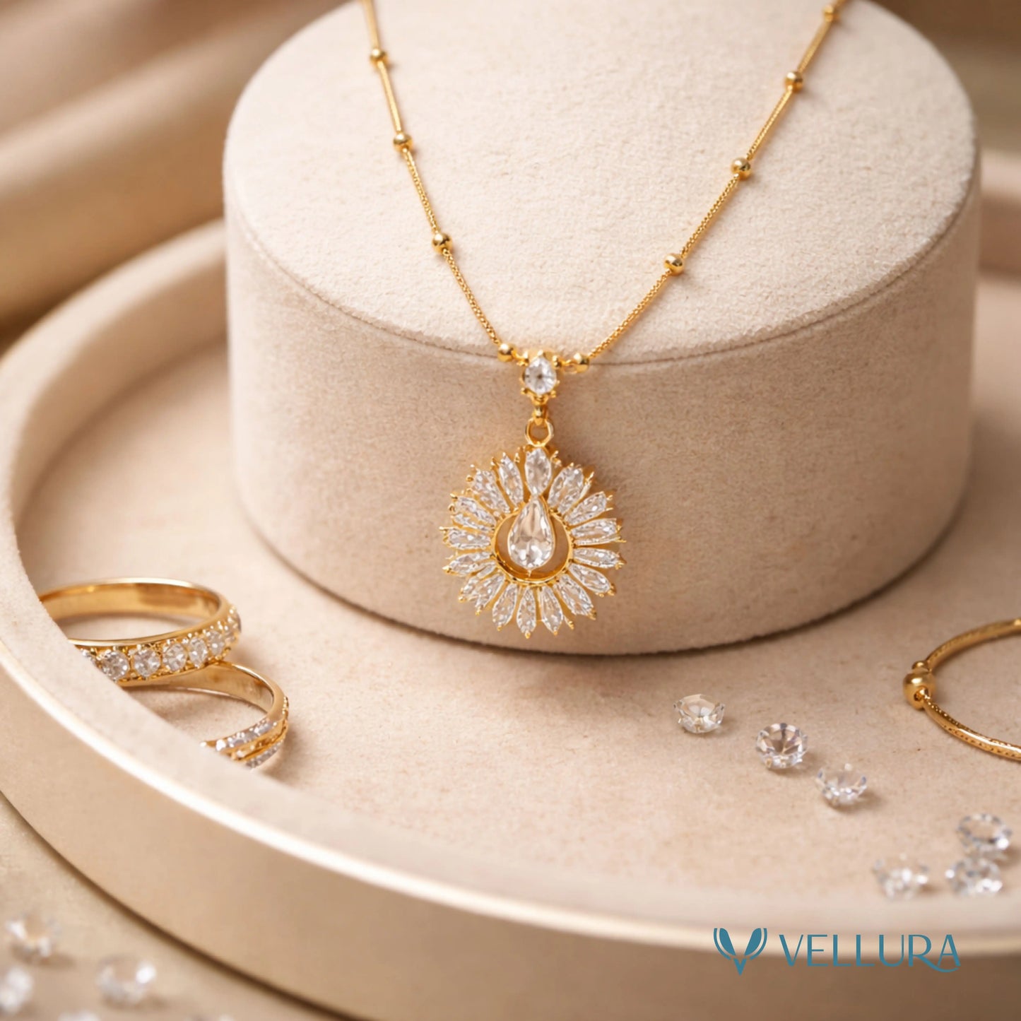 Gold Crystal Sunburst Pendant Necklace