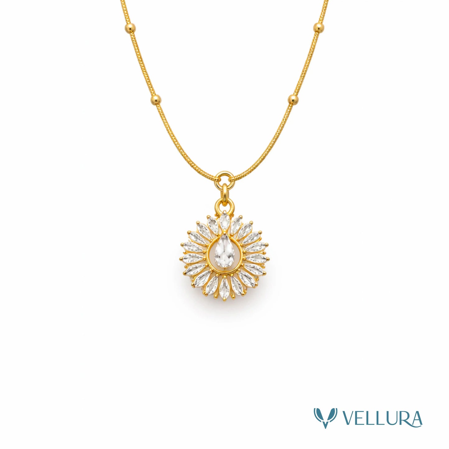 Gold Crystal Sunburst Pendant Necklace