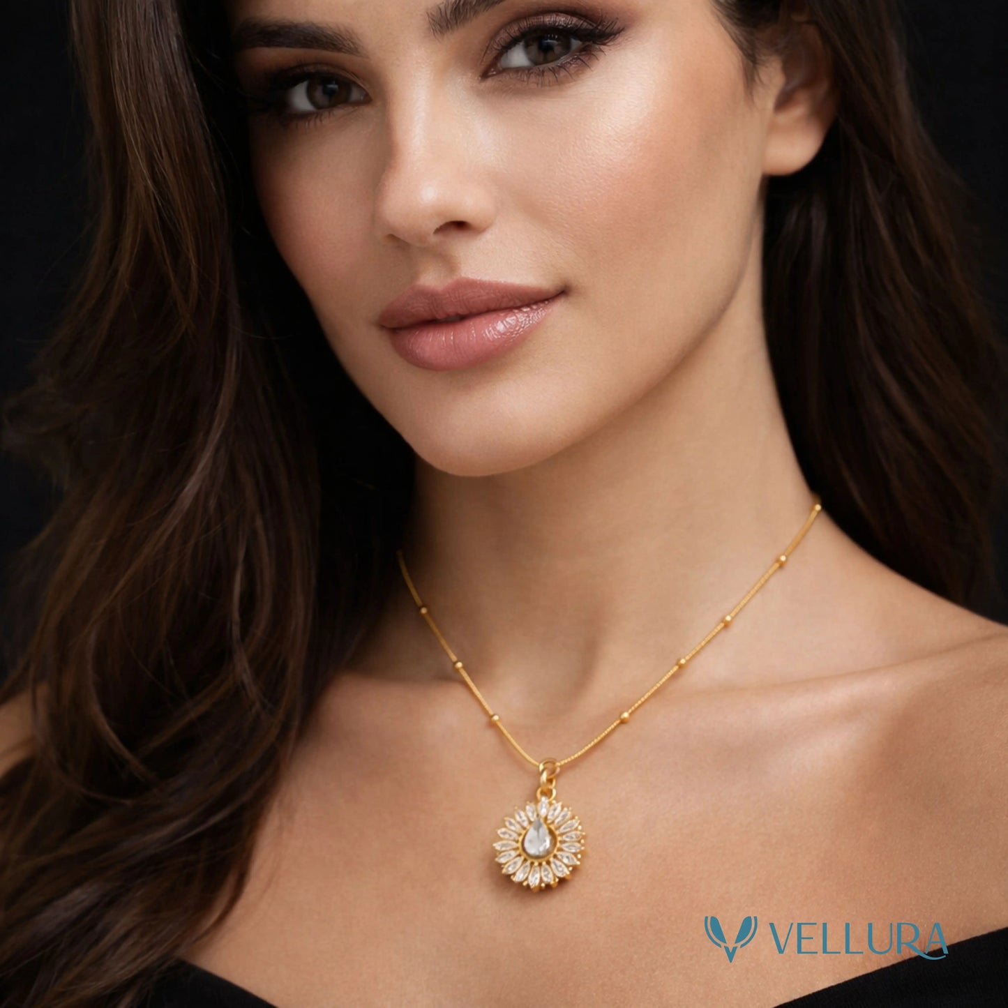 Gold Crystal Sunburst Pendant Necklace