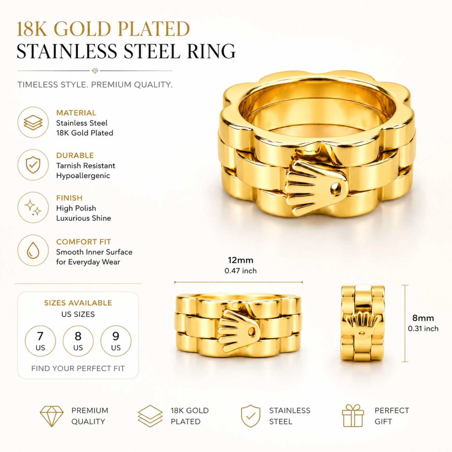 Luxury Watch Link Chain Band Ring