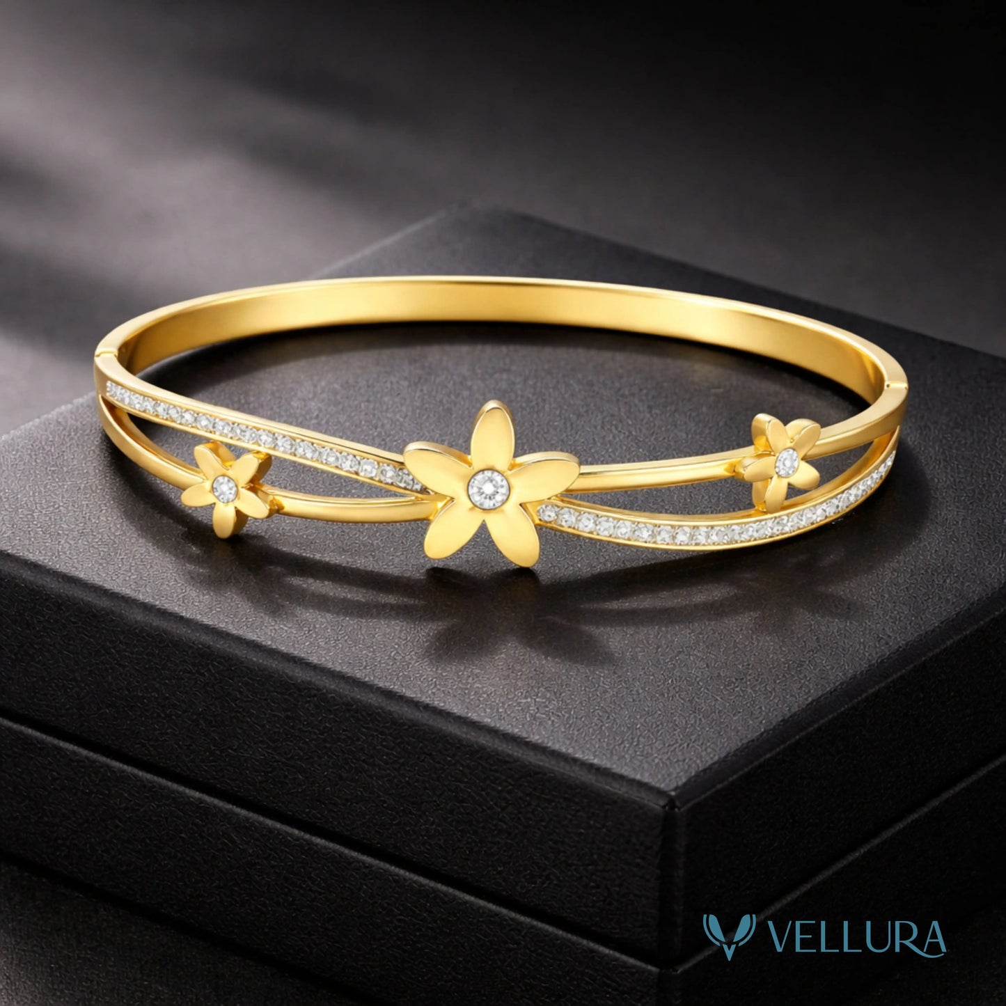 Floral Bracelet with CZ Stones