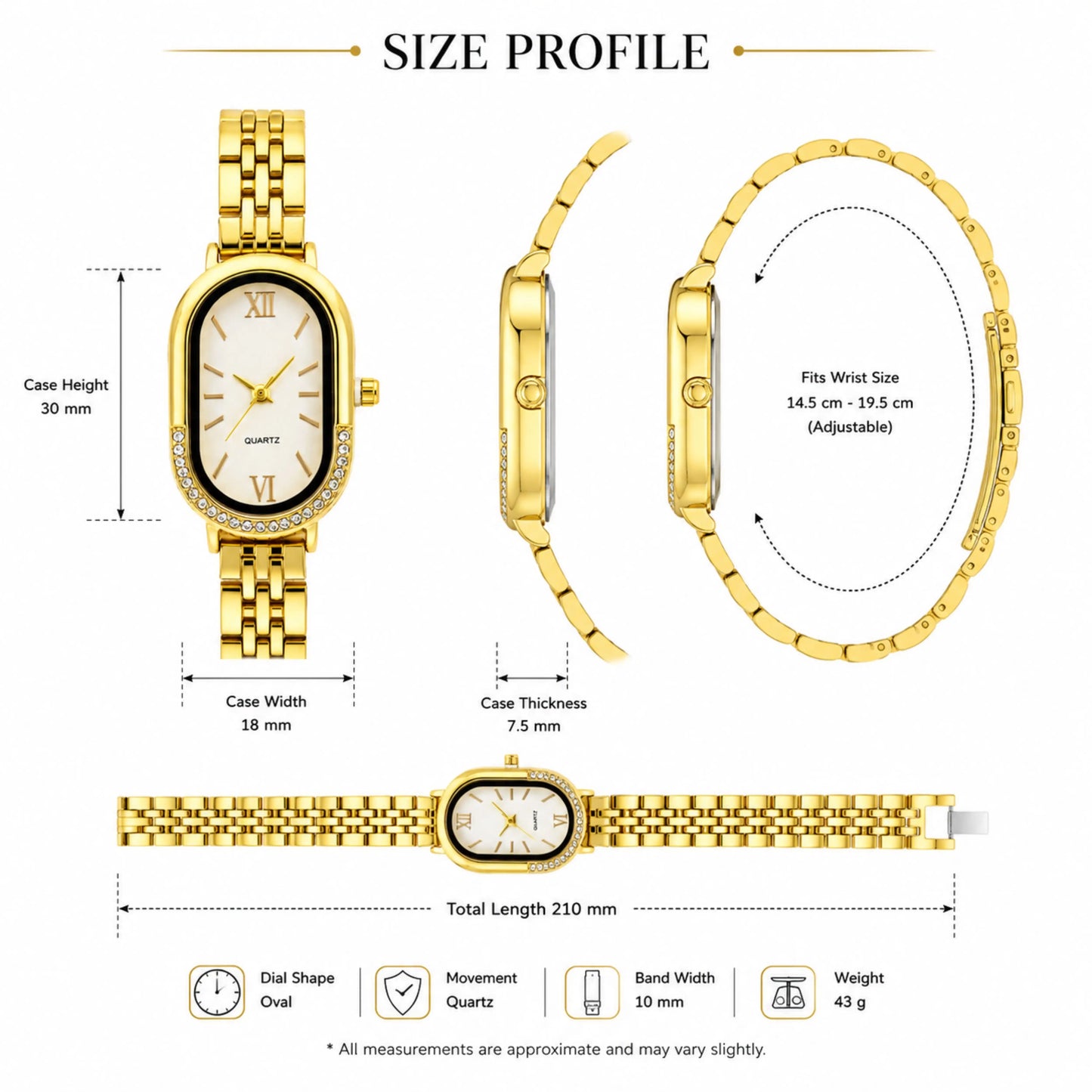 Gold Oval Quartz Watch