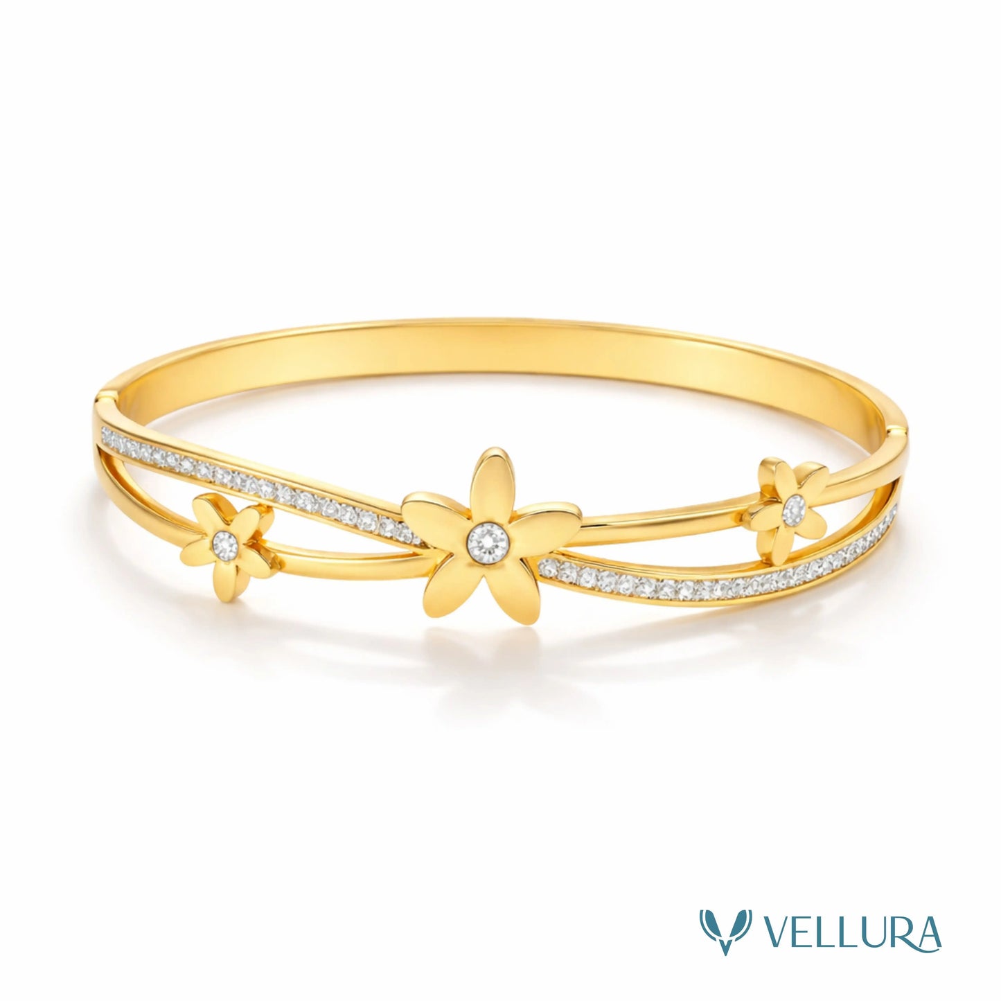 Floral Bracelet with CZ Stones
