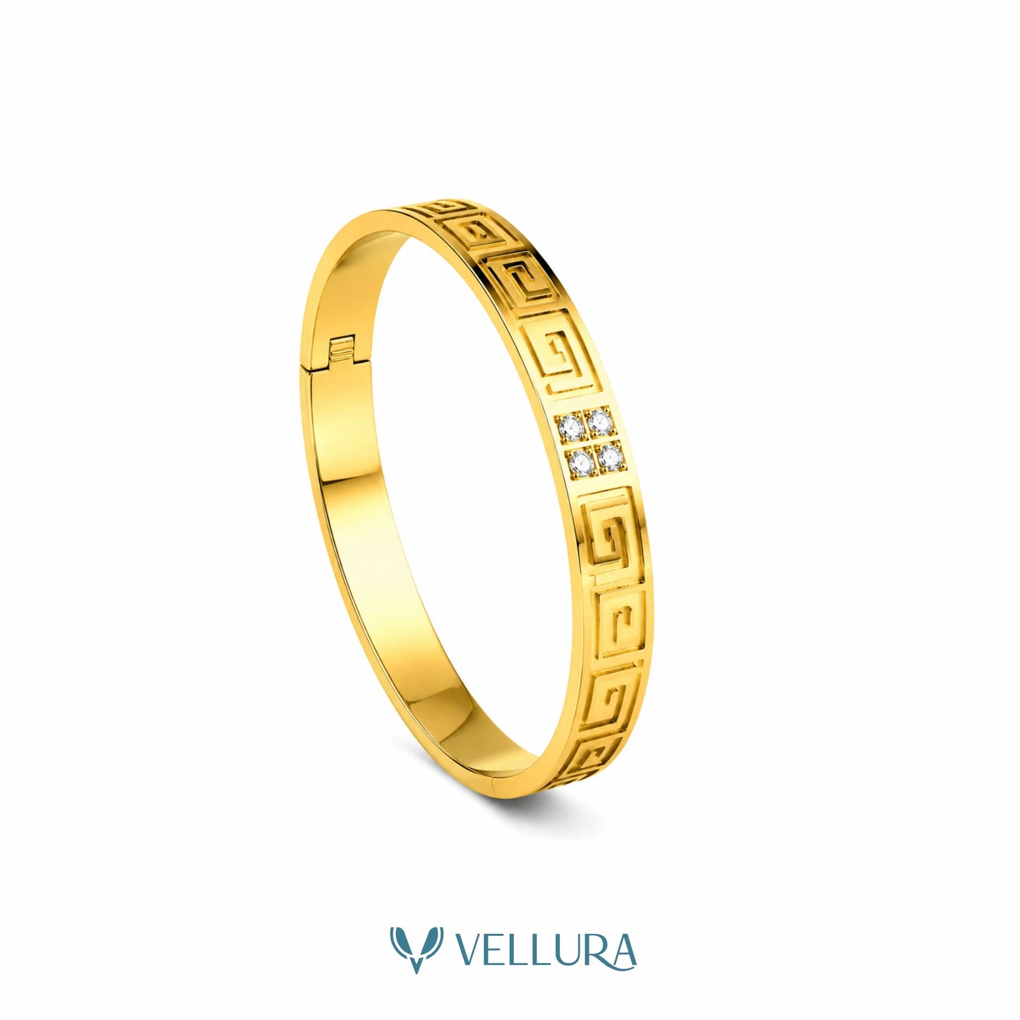 Greek Key Studded Gold Bracelet VEL003