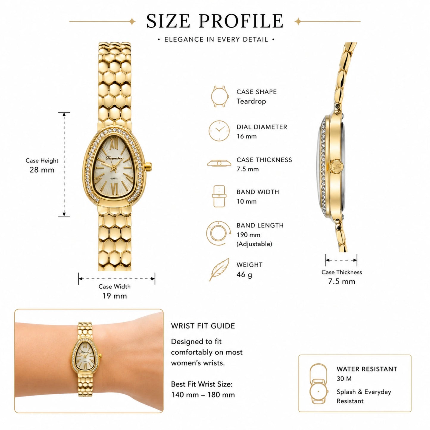 Gold Oval Dial Stone Studded Watch