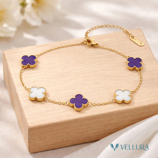 Purple-white Quatrefoil Bracelet