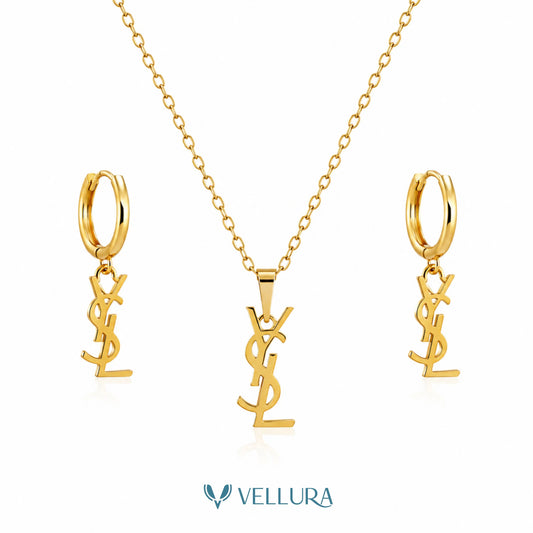 YSL Insipred-Monogram Necklace & Hoop Earrings Set