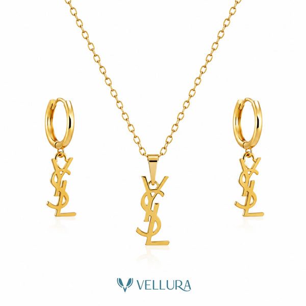 YSL Insipred-Monogram Necklace & Hoop Earrings Set